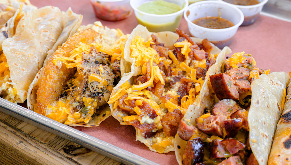 A variety of breakfast tacos from the Pit Room. | Photo by Duc Hoang