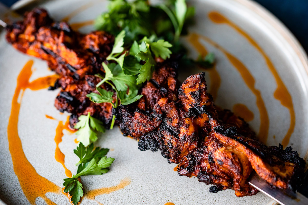 Chicken skewer at Hamsa. | Photo by Kirsten Gilliam