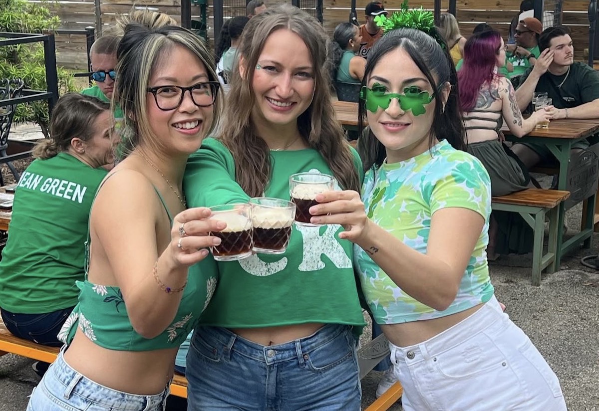 Partygoers raise a glass at Heights Bier Garten. | Photo by Emily Vitek