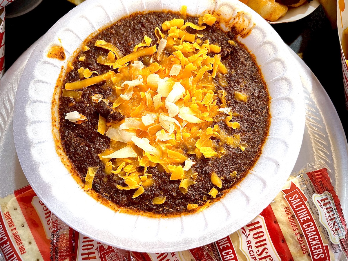 Classic Texas chili from  Texas Sized Pizza and Burger & Chili Shack at RodeoHouston. | Photo by Greg Morago