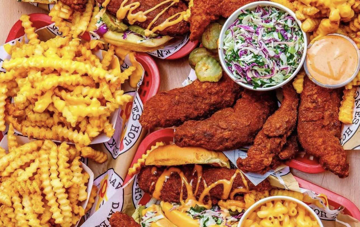 A spread of hot chicken and fries from Dave's Hot Chicken. | Photo by Dave's Hot Chicken