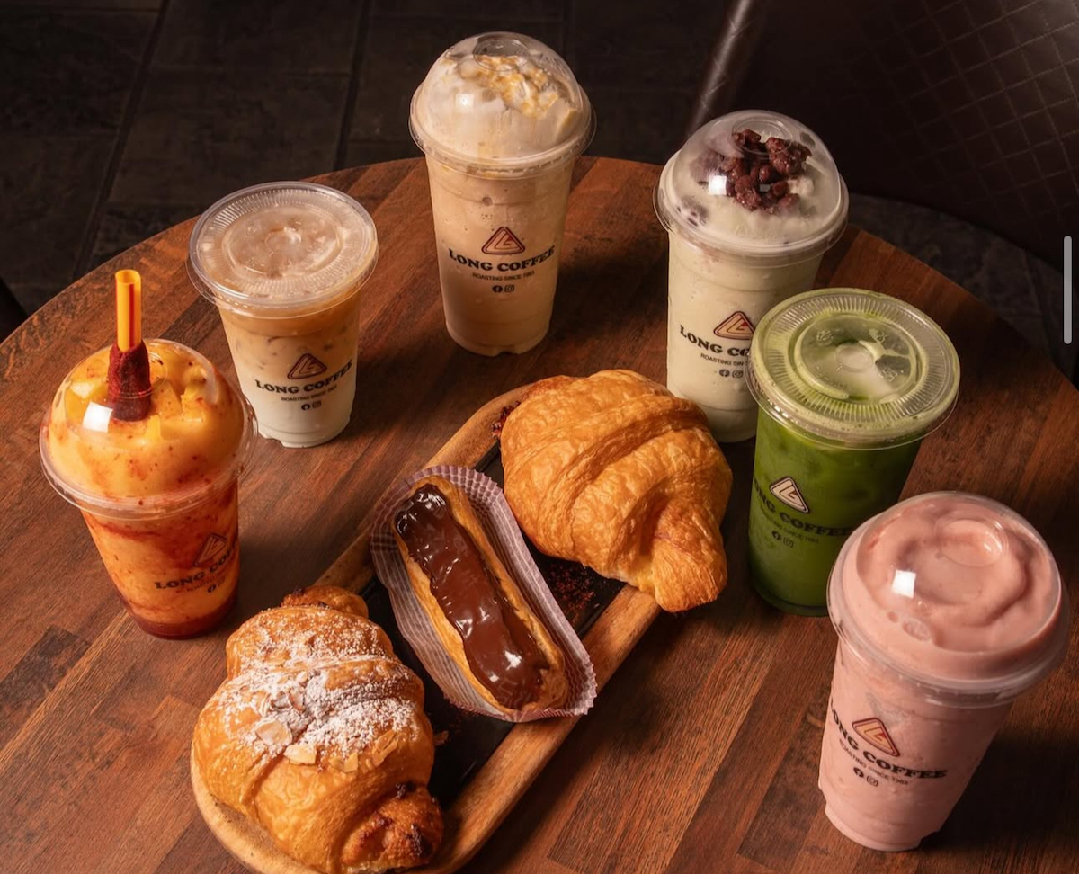 A spread of blended beverages and pastries at Long Coffee. | Photo by Long Coffee