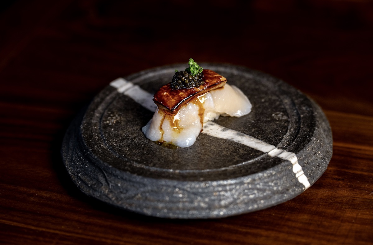 Scallop with Foie Nigiri by Tom Qast - DiningOut Houston Scallop with foie gras nigiri at Hachi. | Photo by Tom Qast