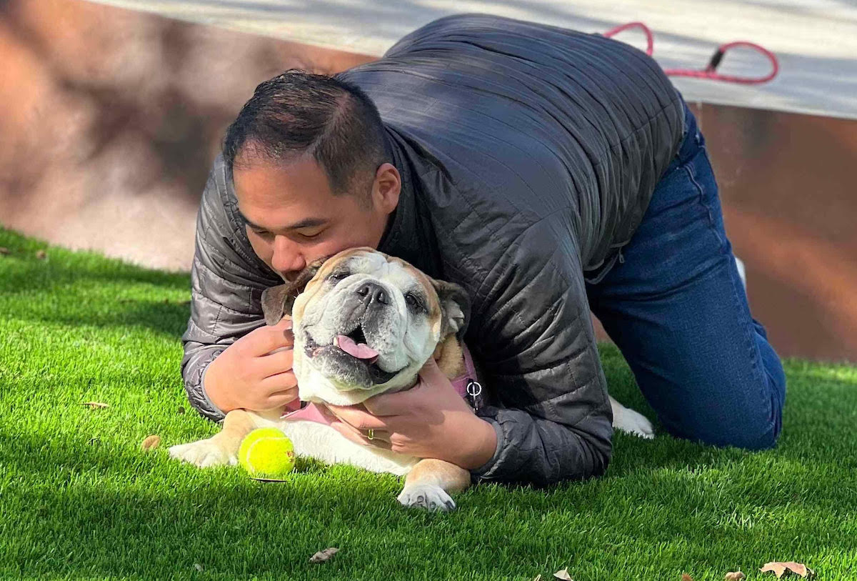 Patrick Pham-Duckstache Hospitality - DiningOut Houston Patrick Pham of Duckstache Hospitality with his English bulldog Lulu. | Photo courtesy of Patrick Pham