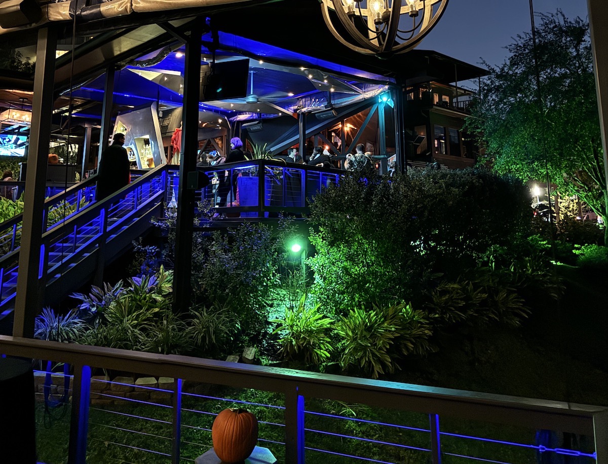 The illuminated deck at Brenner's on the Bayou for the Boo on the Bayou party. | Photo by Brenner's on the Bayou