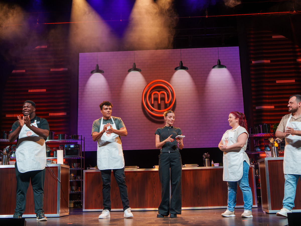 DSC05058 - DiningOut Houston Michael Leonard, Gerron Hurt. Rachel Sanchez and Julio Figueredo onstage at MasterChef All Stars Live! | Photo by Stephen Cook (TCG Entertainment)